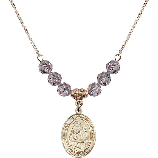 14kt Gold Filled Our Lady of Prompt Succor Birthstone Necklace with Light Amethyst Beads - 8299