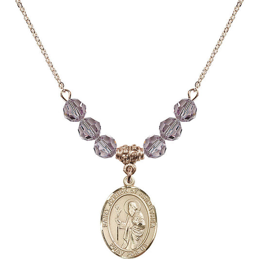 14kt Gold Filled Saint Joseph of Arimathea Birthstone Necklace with Light Amethyst Beads - 8300