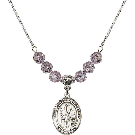 Sterling Silver Saint Joseph of Arimathea Birthstone Necklace with Light Amethyst Beads - 8300