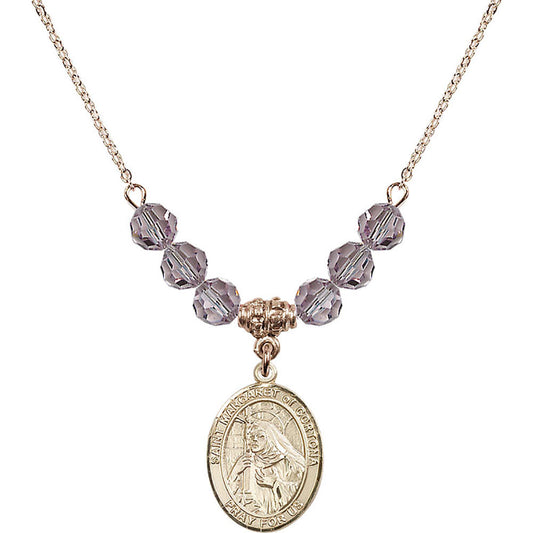 14kt Gold Filled Saint Margaret of Cortona Birthstone Necklace with Light Amethyst Beads - 8301