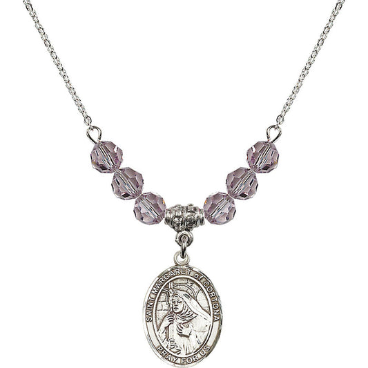 Sterling Silver Saint Margaret of Cortona Birthstone Necklace with Light Amethyst Beads - 8301
