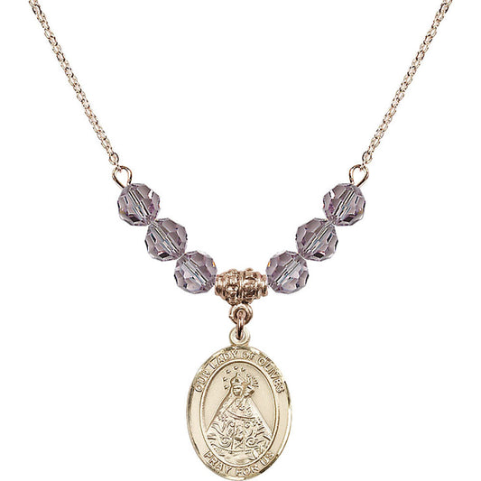 14kt Gold Filled Our Lady of Olives Birthstone Necklace with Light Amethyst Beads - 8303