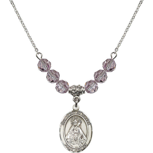 Sterling Silver Our Lady of Olives Birthstone Necklace with Light Amethyst Beads - 8303