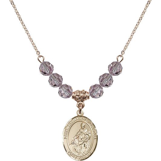 14kt Gold Filled Saint Thomas of Villanova Birthstone Necklace with Light Amethyst Beads - 8304