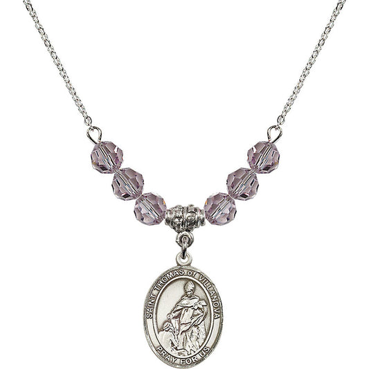 Sterling Silver Saint Thomas of Villanova Birthstone Necklace with Light Amethyst Beads - 8304