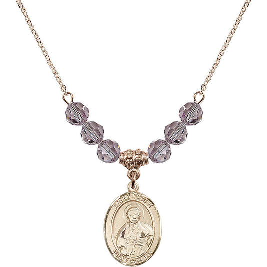14kt Gold Filled Saint Pius X Birthstone Necklace with Light Amethyst Beads - 8305