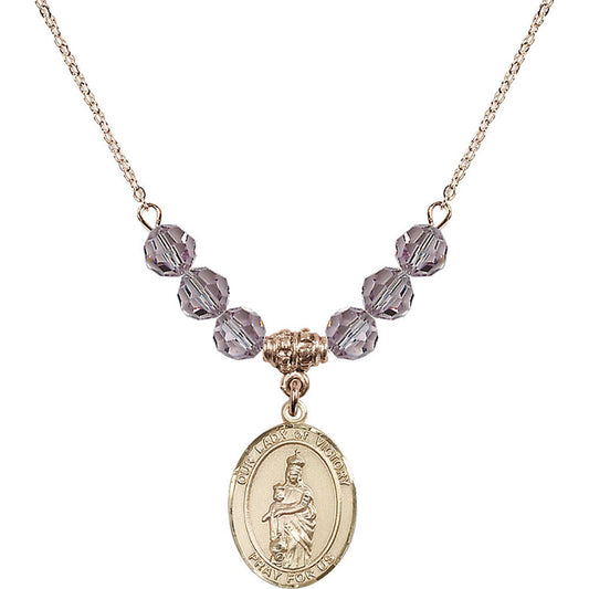14kt Gold Filled Our Lady of Victory Birthstone Necklace with Light Amethyst Beads - 8306