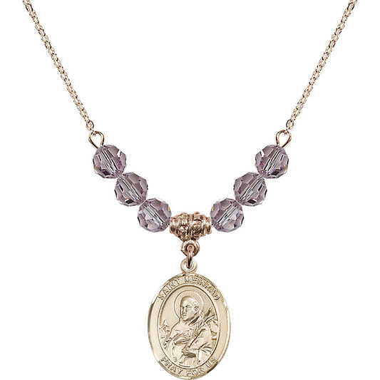 14kt Gold Filled Saint Meinrad of Einsiedeln Birthstone Necklace with Light Amethyst Beads - 8307