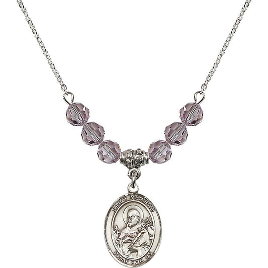 Sterling Silver Saint Meinrad of Einsiedeln Birthstone Necklace with Light Amethyst Beads - 8307