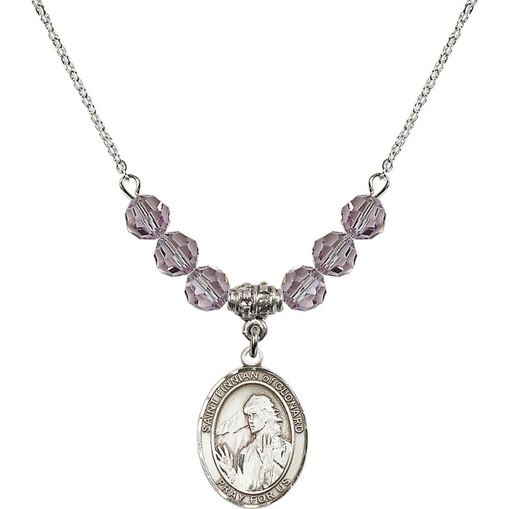 Sterling Silver Saint Finnian of Clonard Birthstone Necklace with Light Amethyst Beads - 8308