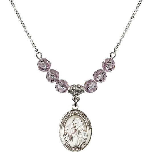 Sterling Silver Saint Finnian of Clonard Birthstone Necklace with Light Amethyst Beads - 8308