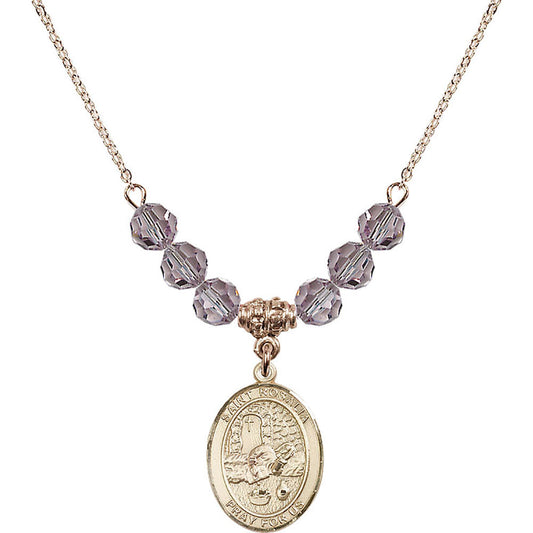 14kt Gold Filled Saint Rosalia Birthstone Necklace with Light Amethyst Beads - 8309