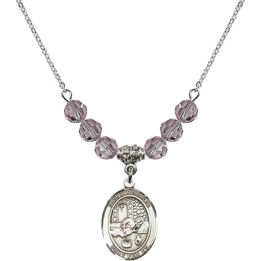 Sterling Silver Saint Rosalia Birthstone Necklace with Light Amethyst Beads - 8309