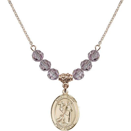 14kt Gold Filled Saint Roch Birthstone Necklace with Light Amethyst Beads - 8310