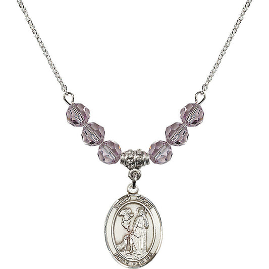 Sterling Silver Saint Roch Birthstone Necklace with Light Amethyst Beads - 8310