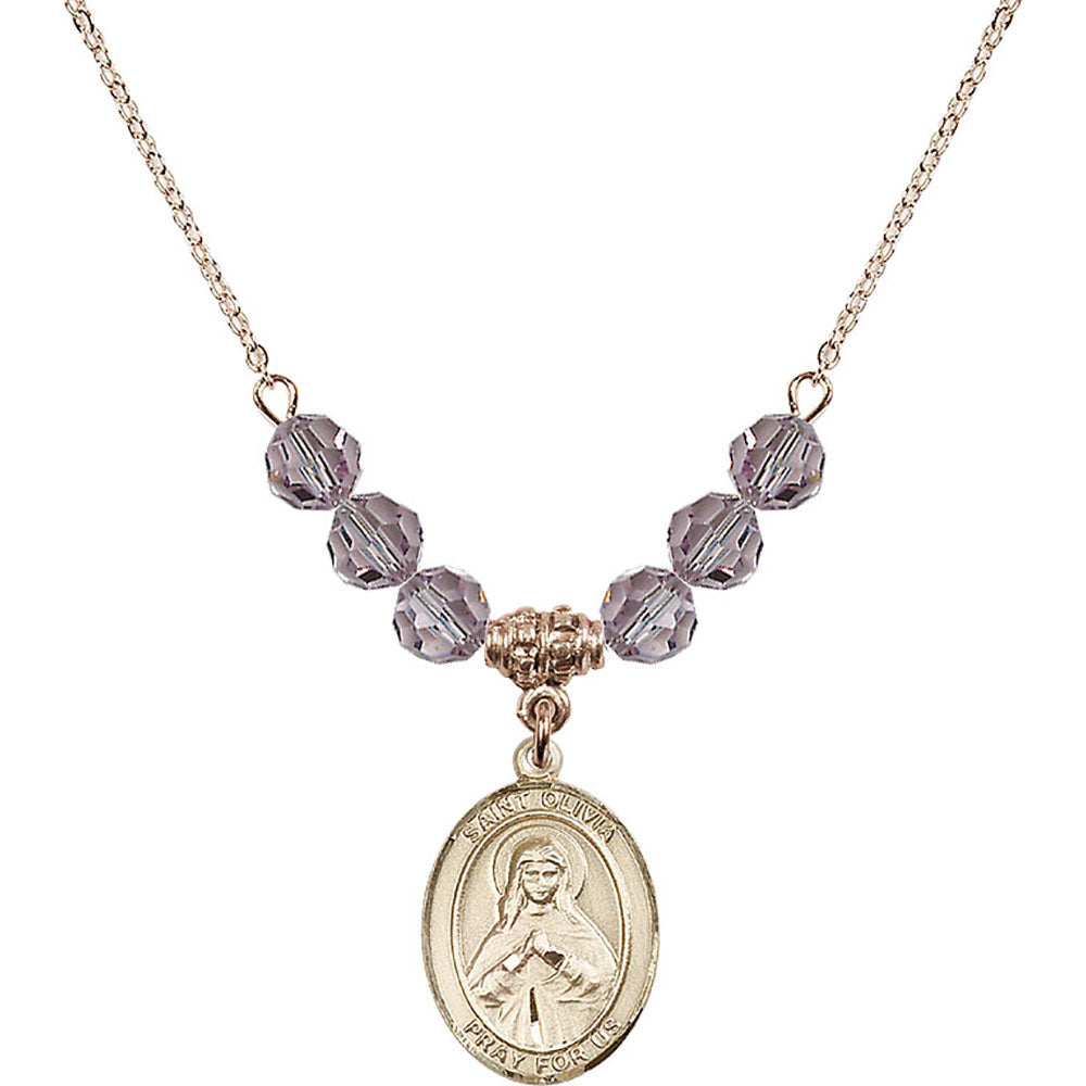 14kt Gold Filled Saint Olivia Birthstone Necklace with Light Amethyst Beads - 8312