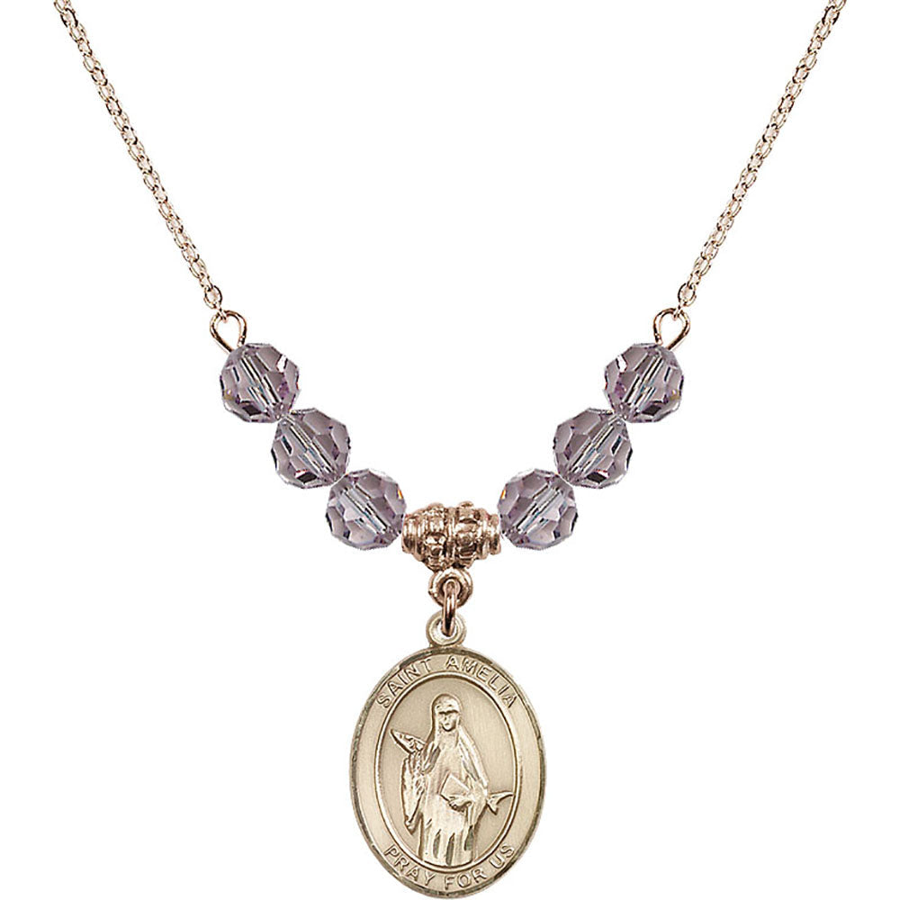 14kt Gold Filled Saint Amelia Birthstone Necklace with Light Amethyst Beads - 8313