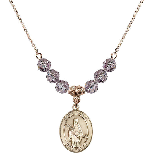 14kt Gold Filled Saint Amelia Birthstone Necklace with Light Amethyst Beads - 8313