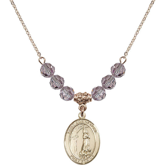 14kt Gold Filled Saint Zoe of Rome Birthstone Necklace with Light Amethyst Beads - 8314
