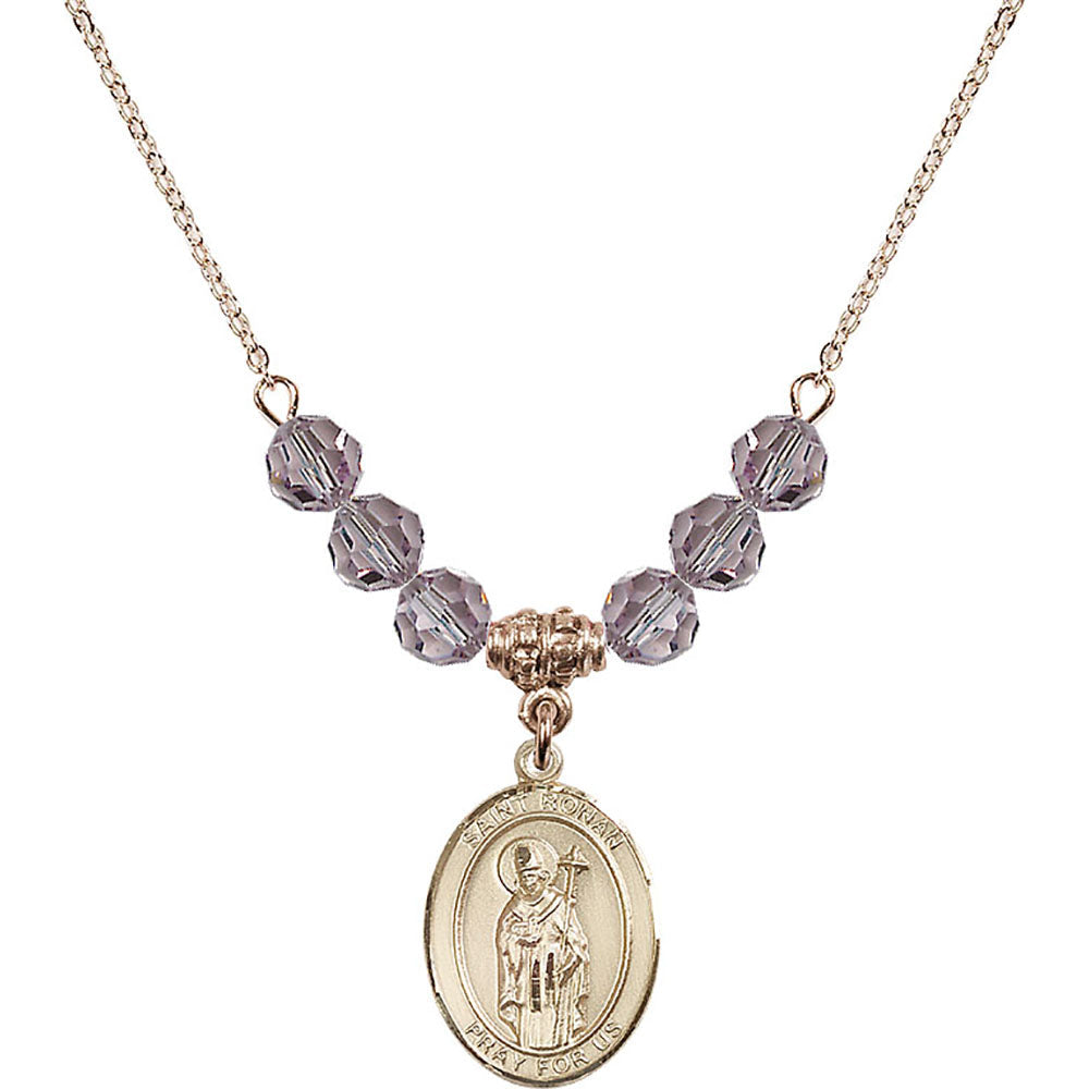 14kt Gold Filled Saint Ronan Birthstone Necklace with Light Amethyst Beads - 8315