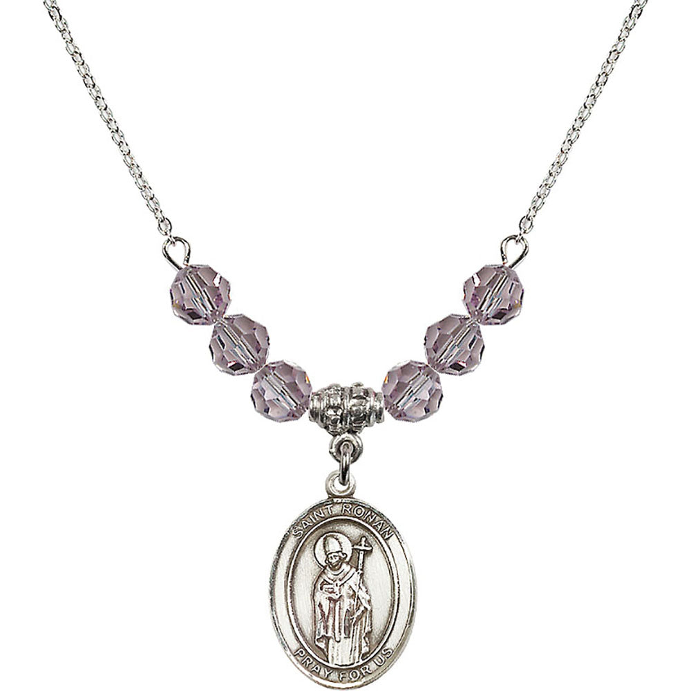 Sterling Silver Saint Ronan Birthstone Necklace with Light Amethyst Beads - 8315