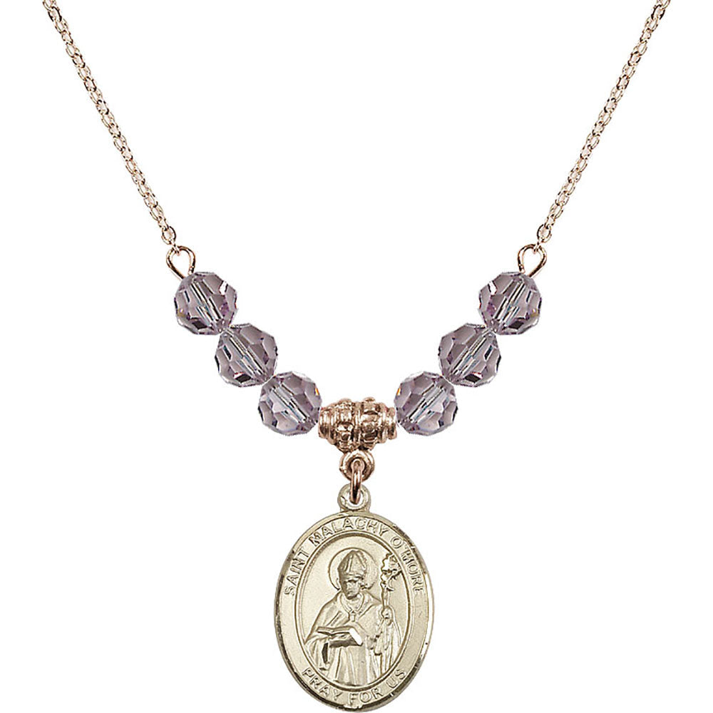 14kt Gold Filled Saint Malachy O'More Birthstone Necklace with Light Amethyst Beads - 8316