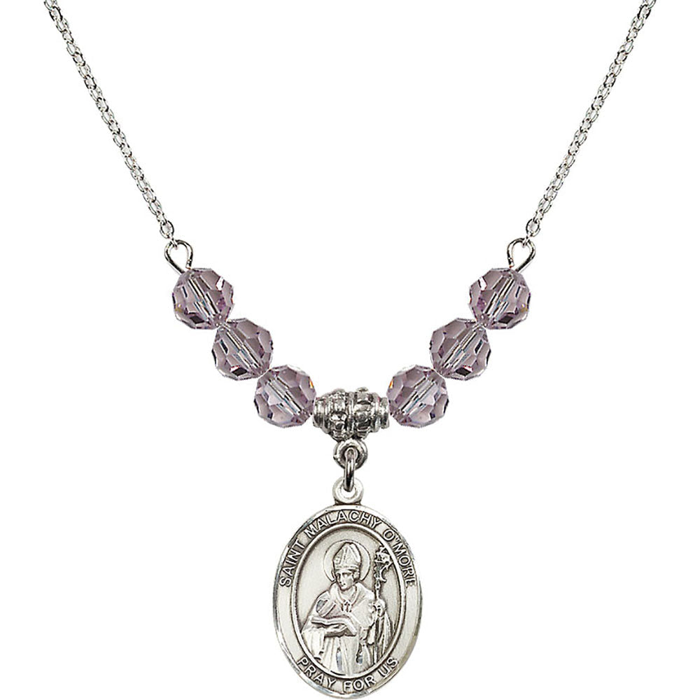 Sterling Silver Saint Malachy O'More Birthstone Necklace with Light Amethyst Beads - 8316