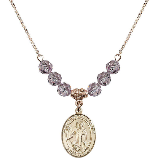 14kt Gold Filled Saint Anthony of Egypt Birthstone Necklace with Light Amethyst Beads - 8317