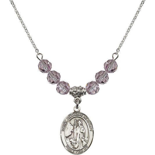 Sterling Silver Saint Anthony of Egypt Birthstone Necklace with Light Amethyst Beads - 8317