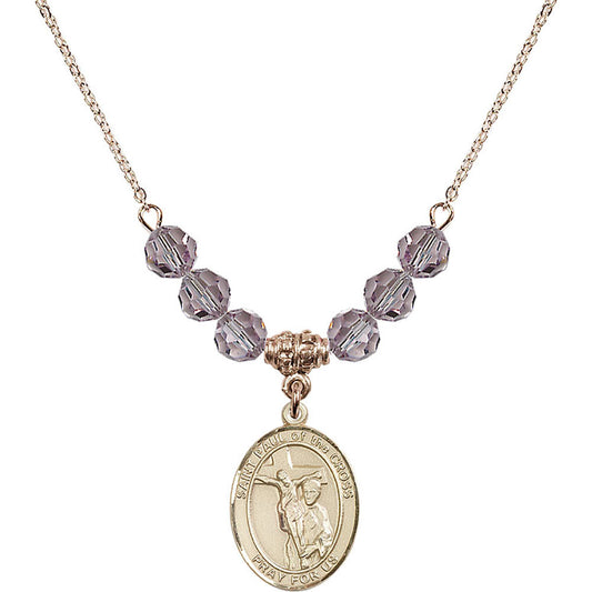 14kt Gold Filled Saint Paul of the Cross Birthstone Necklace with Light Amethyst Beads - 8318