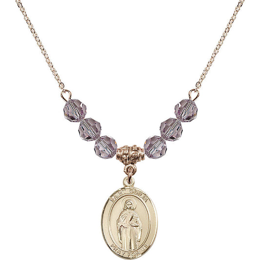 14kt Gold Filled Saint Odilia Birthstone Necklace with Light Amethyst Beads - 8319