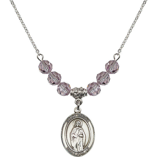 Sterling Silver Saint Odilia Birthstone Necklace with Light Amethyst Beads - 8319