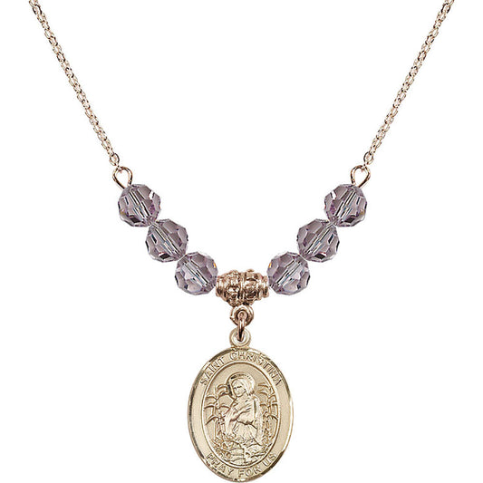 14kt Gold Filled Saint Christina the Astonishing Birthstone Necklace with Light Amethyst Beads - 8320