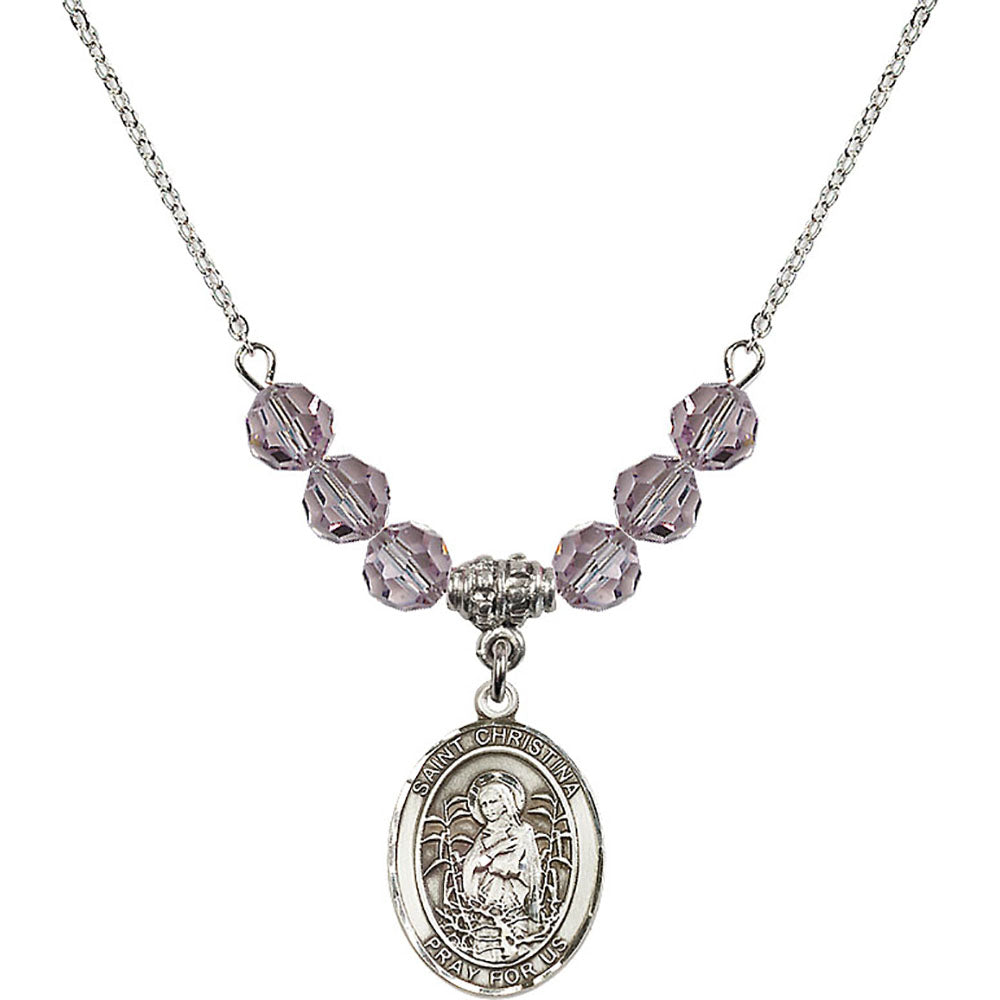Sterling Silver Saint Christina the Astonishing Birthstone Necklace with Light Amethyst Beads - 8320