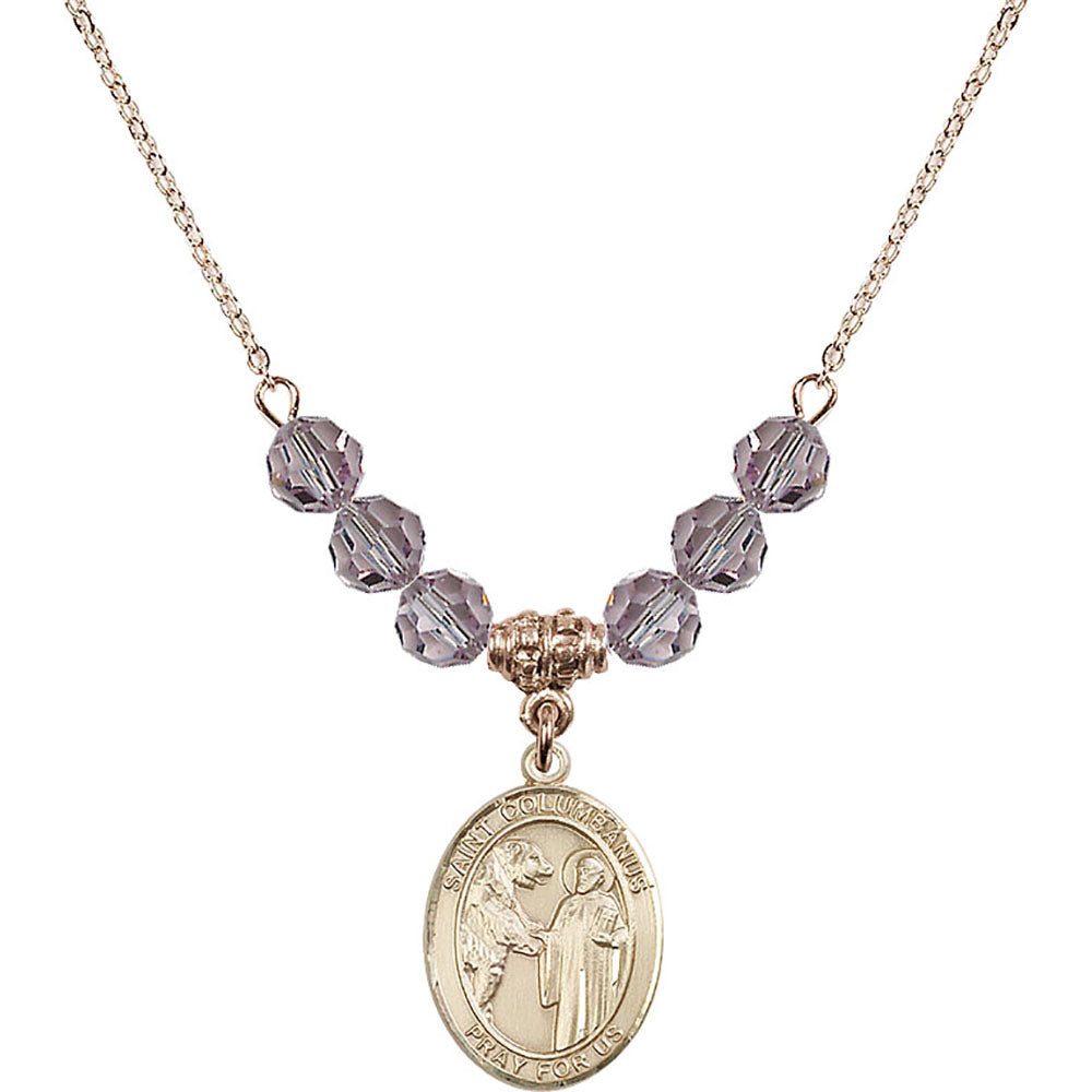 14kt Gold Filled Saint Columbanus Birthstone Necklace with Light Amethyst Beads - 8321