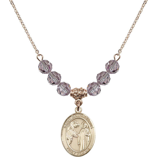 14kt Gold Filled Saint Columbanus Birthstone Necklace with Light Amethyst Beads - 8321