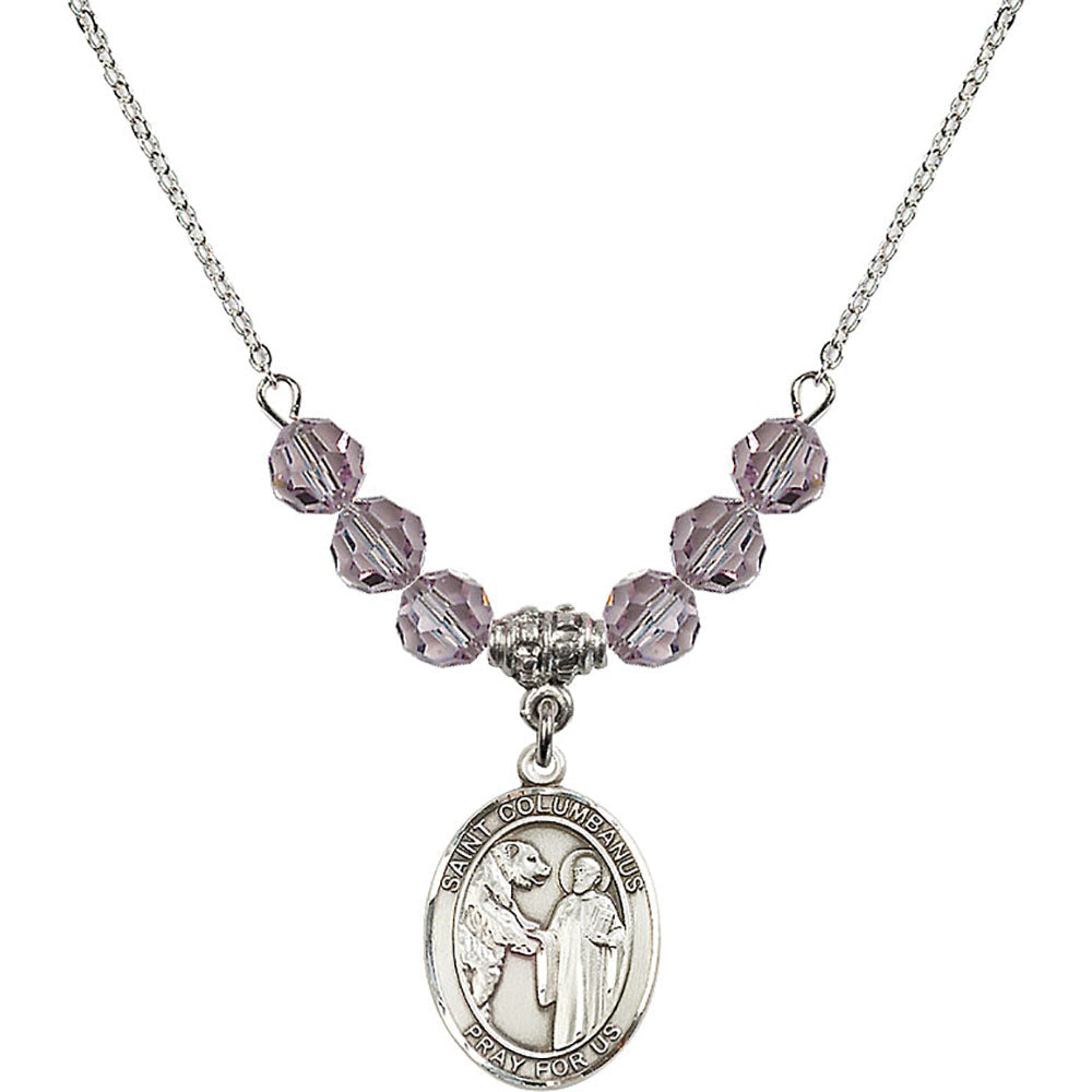 Sterling Silver Saint Columbanus Birthstone Necklace with Light Amethyst Beads - 8321
