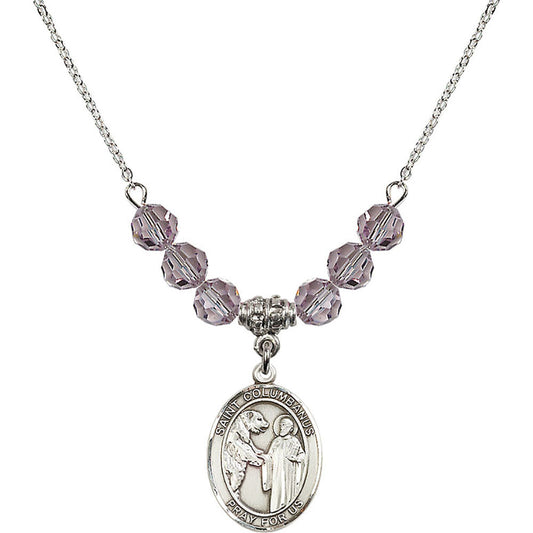 Sterling Silver Saint Columbanus Birthstone Necklace with Light Amethyst Beads - 8321