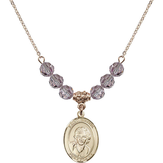 14kt Gold Filled Saint Gianna Beretta Molla Birthstone Necklace with Light Amethyst Beads - 8322