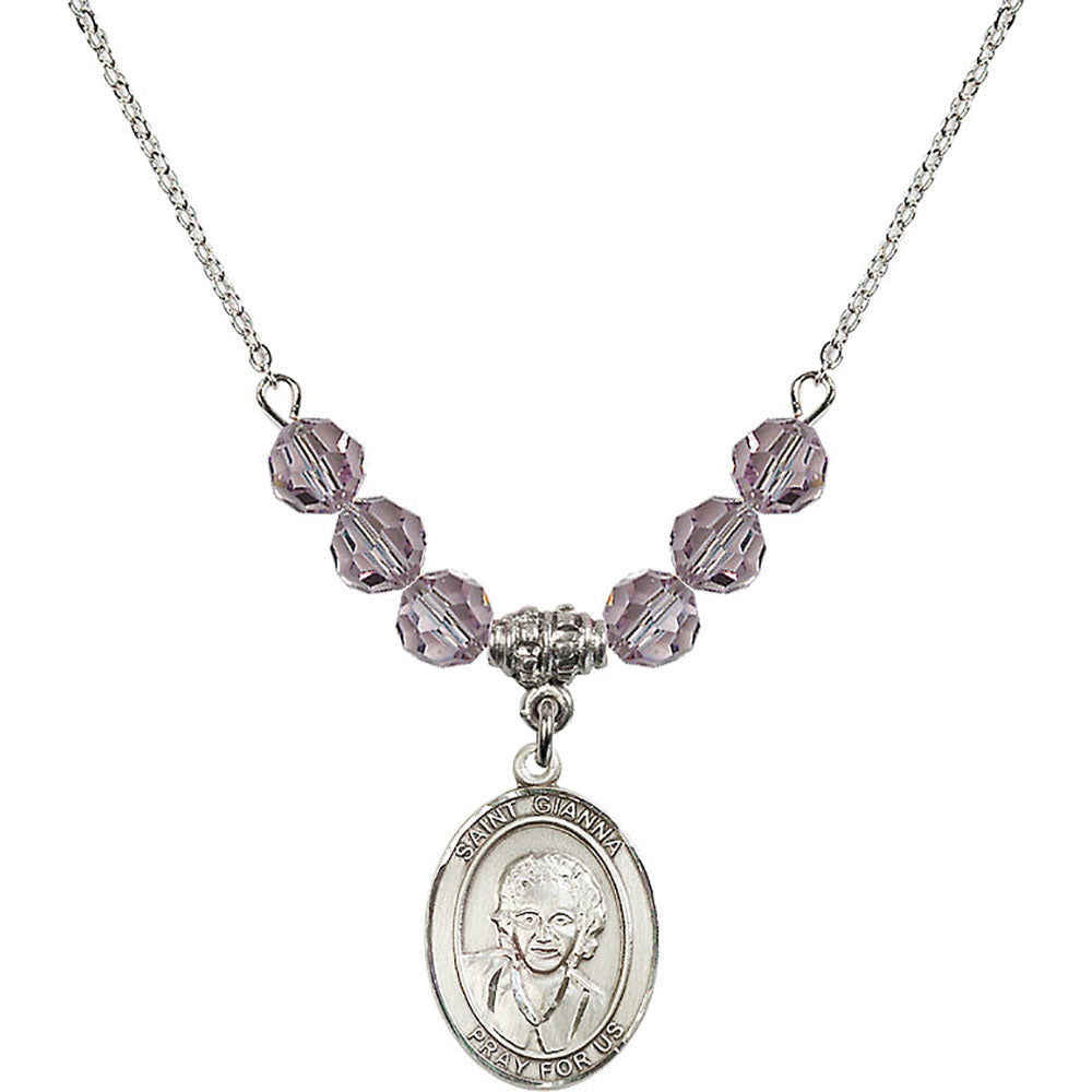 Sterling Silver Saint Gianna Beretta Molla Birthstone Necklace with Light Amethyst Beads - 8322