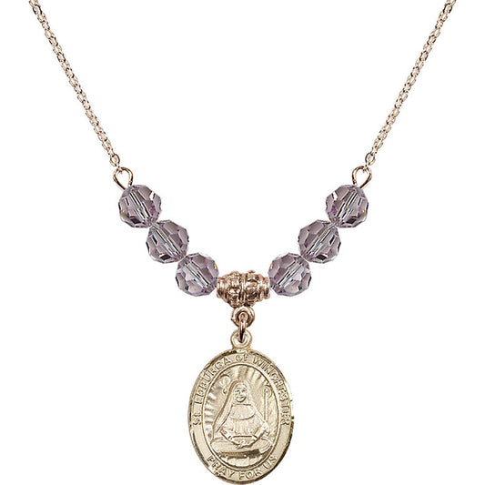 14kt Gold Filled Saint Edburga of Winchester Birthstone Necklace with Light Amethyst Beads - 8324