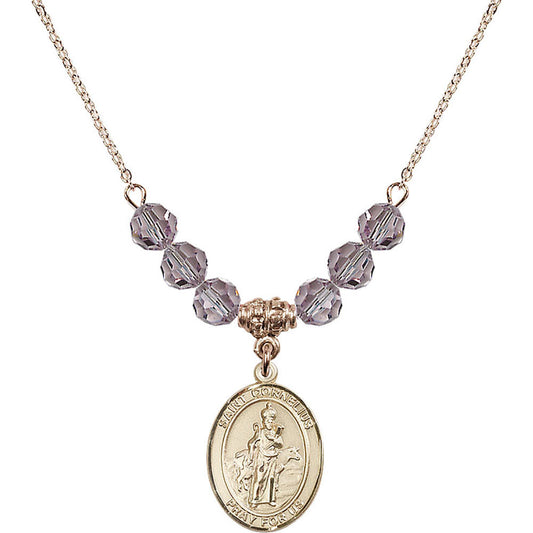 14kt Gold Filled Saint Cornelius Birthstone Necklace with Light Amethyst Beads - 8325
