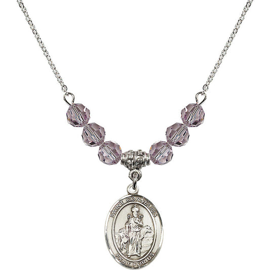 Sterling Silver Saint Cornelius Birthstone Necklace with Light Amethyst Beads - 8325