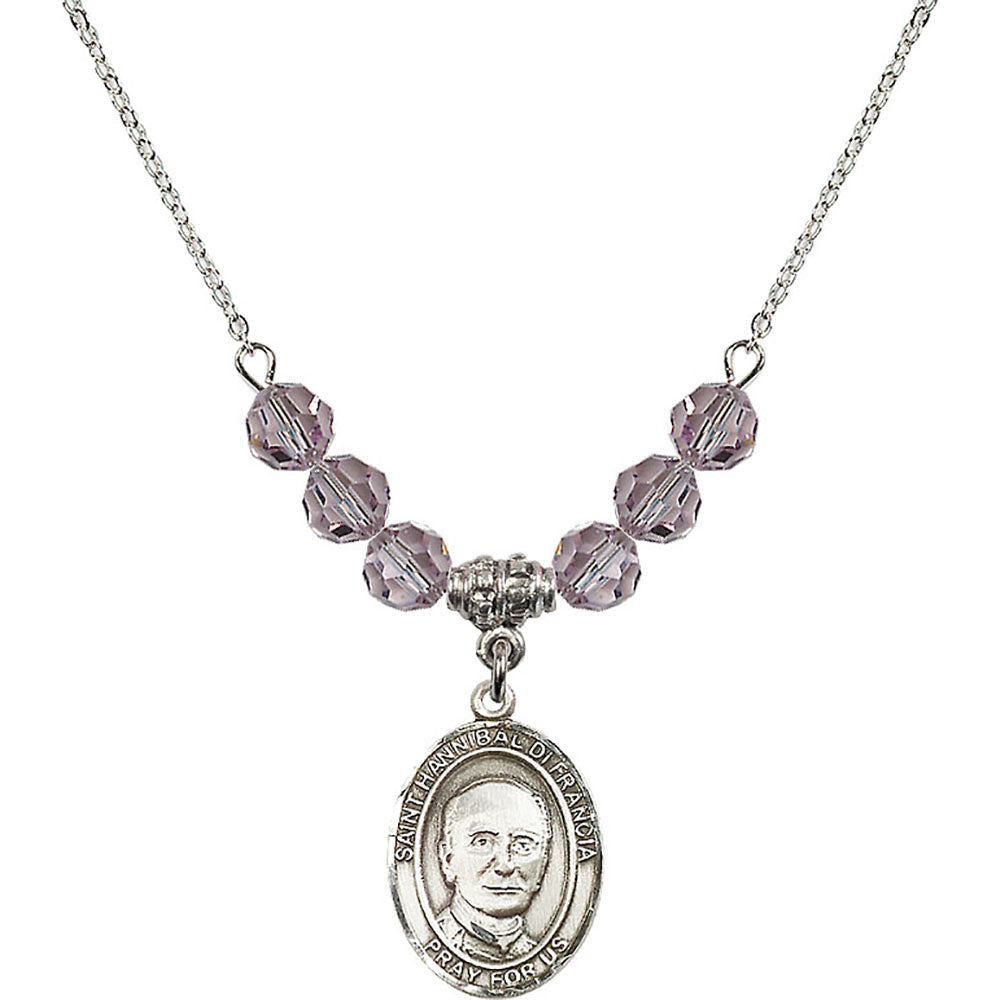 Sterling Silver Saint Hannibal Birthstone Necklace with Light Amethyst Beads - 8327