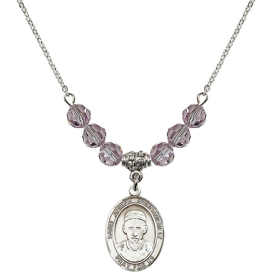 Sterling Silver Saint Joseph Freinademetz Birthstone Necklace with Light Amethyst Beads - 8329