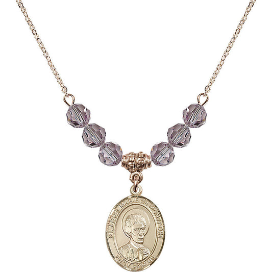 14kt Gold Filled Saint Louis Marie de Montfort Birthstone Necklace with Light Amethyst Beads - 8330