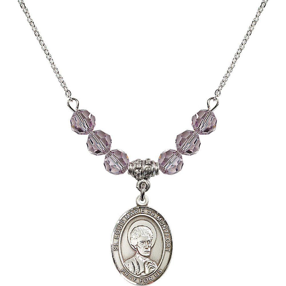 Sterling Silver Saint Louis Marie de Montfort Birthstone Necklace with Light Amethyst Beads - 8330