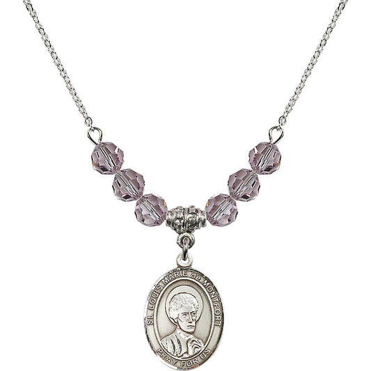 Sterling Silver Saint Louis Marie de Montfort Birthstone Necklace with Light Amethyst Beads - 8330