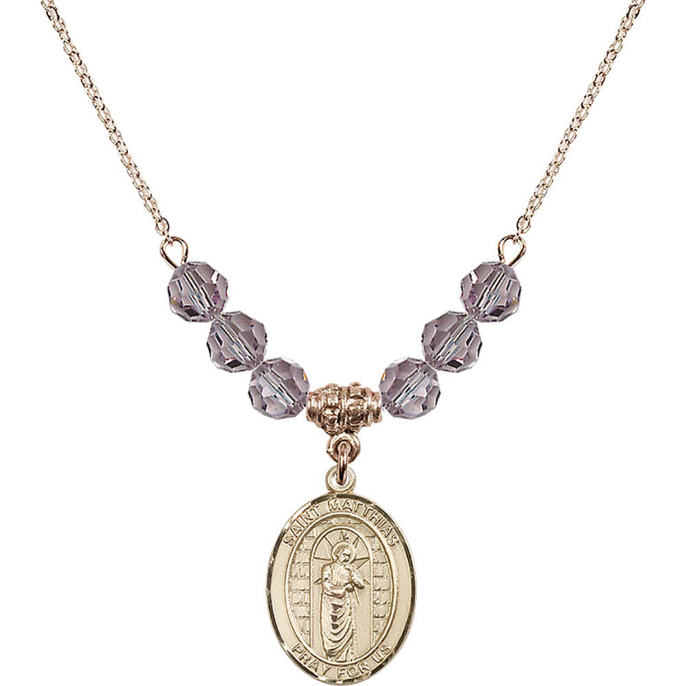 14kt Gold Filled Saint Matthias the Apostle Birthstone Necklace with Light Amethyst Beads - 8331