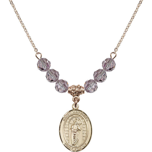 14kt Gold Filled Saint Matthias the Apostle Birthstone Necklace with Light Amethyst Beads - 8331
